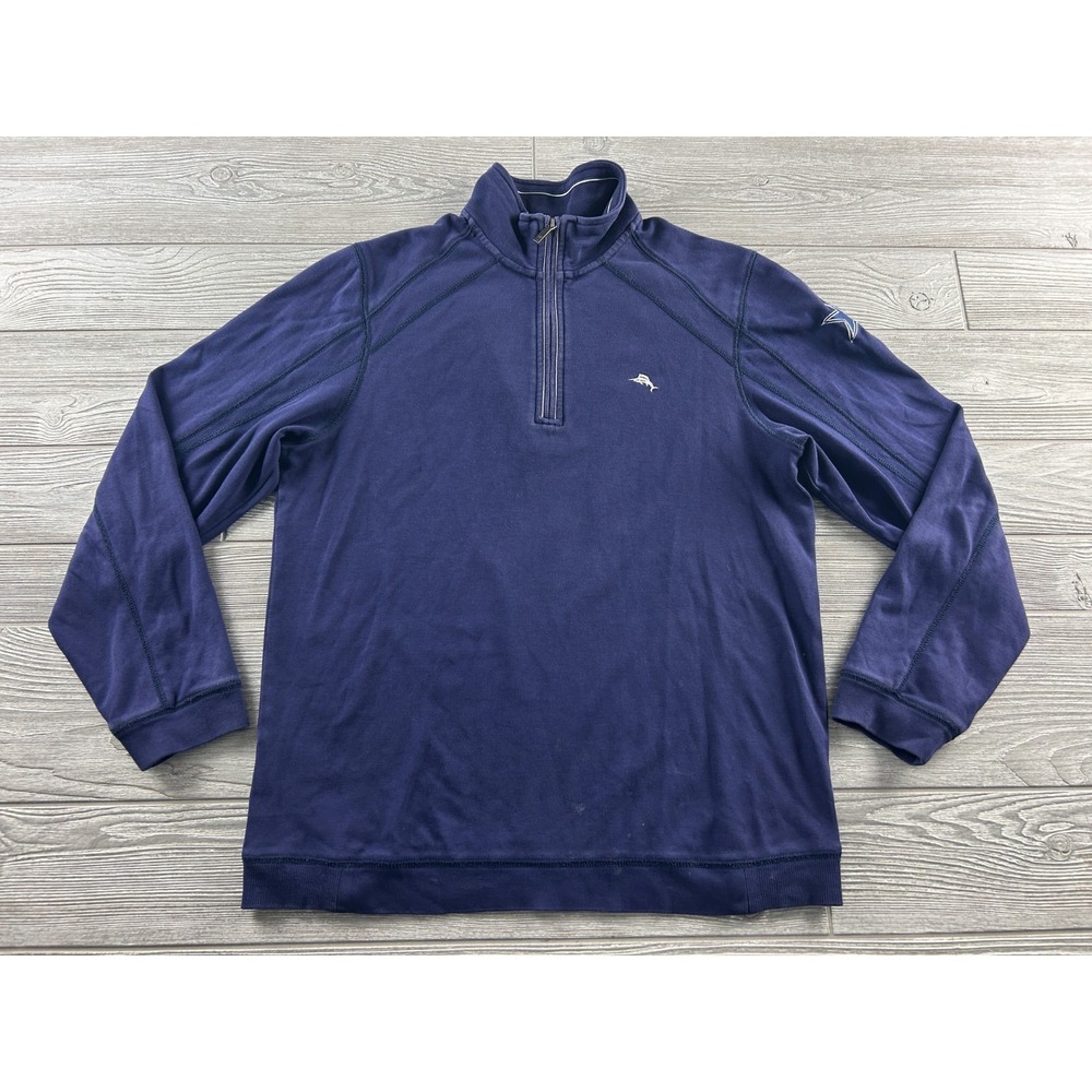 Tommy Bahama NFL Dallas Cowboys 1/4 Zip Sweatshirt Navy Blue Pima Cotton Mens